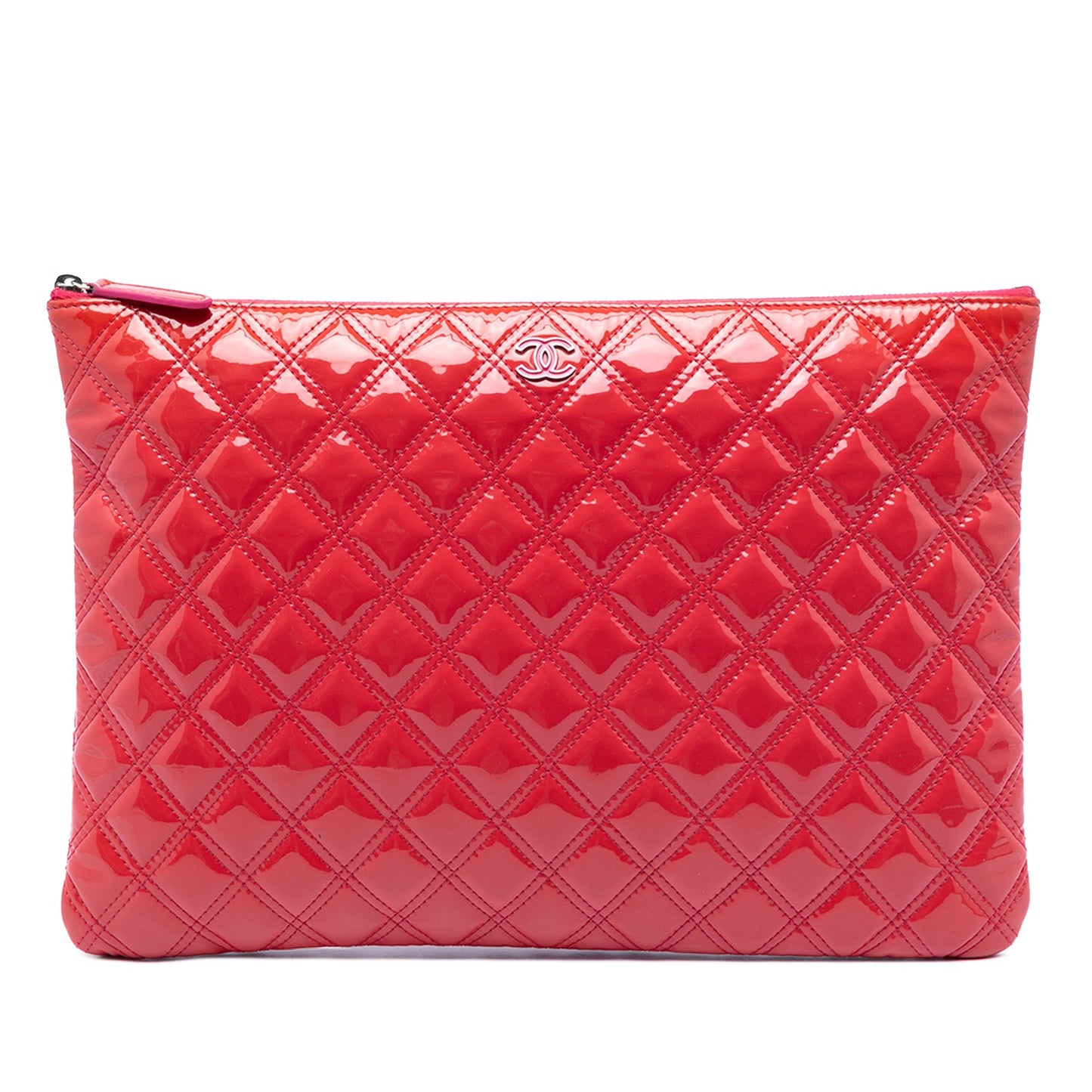 Chanel Large Quilted Patent O Case Clutch