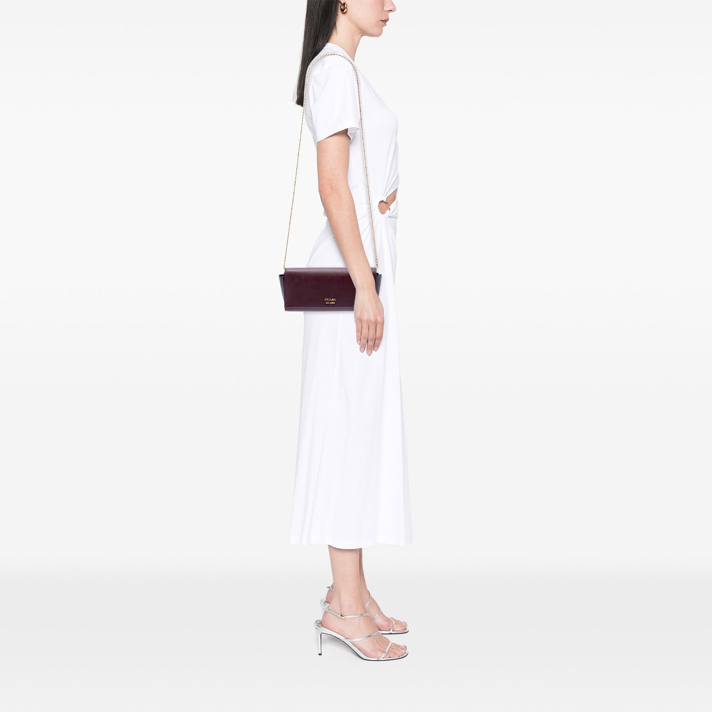Prada Saffiano and City Calf Bibliotheque Clutch with Chain