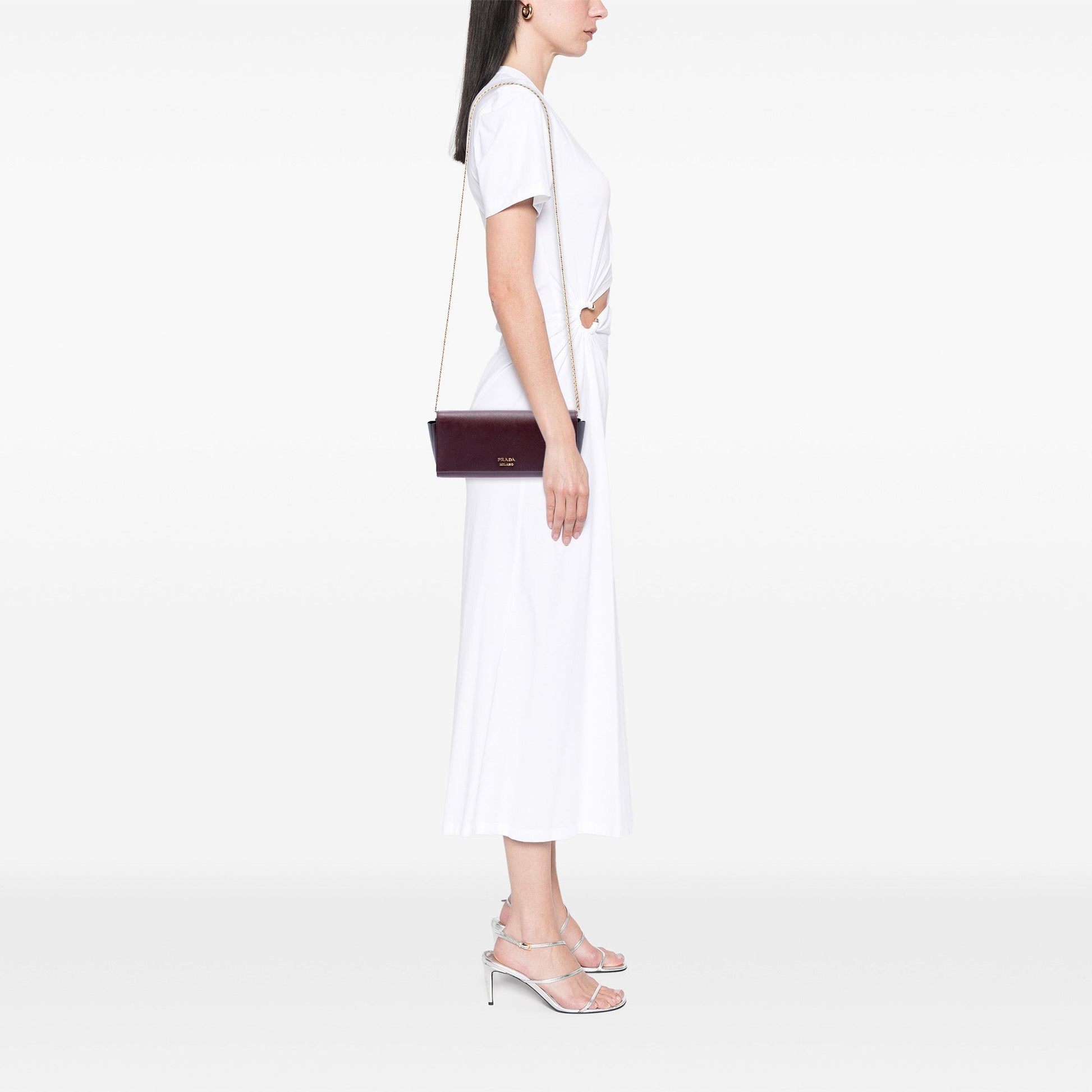 Prada Saffiano and City Calf Bibliotheque Clutch with Chain