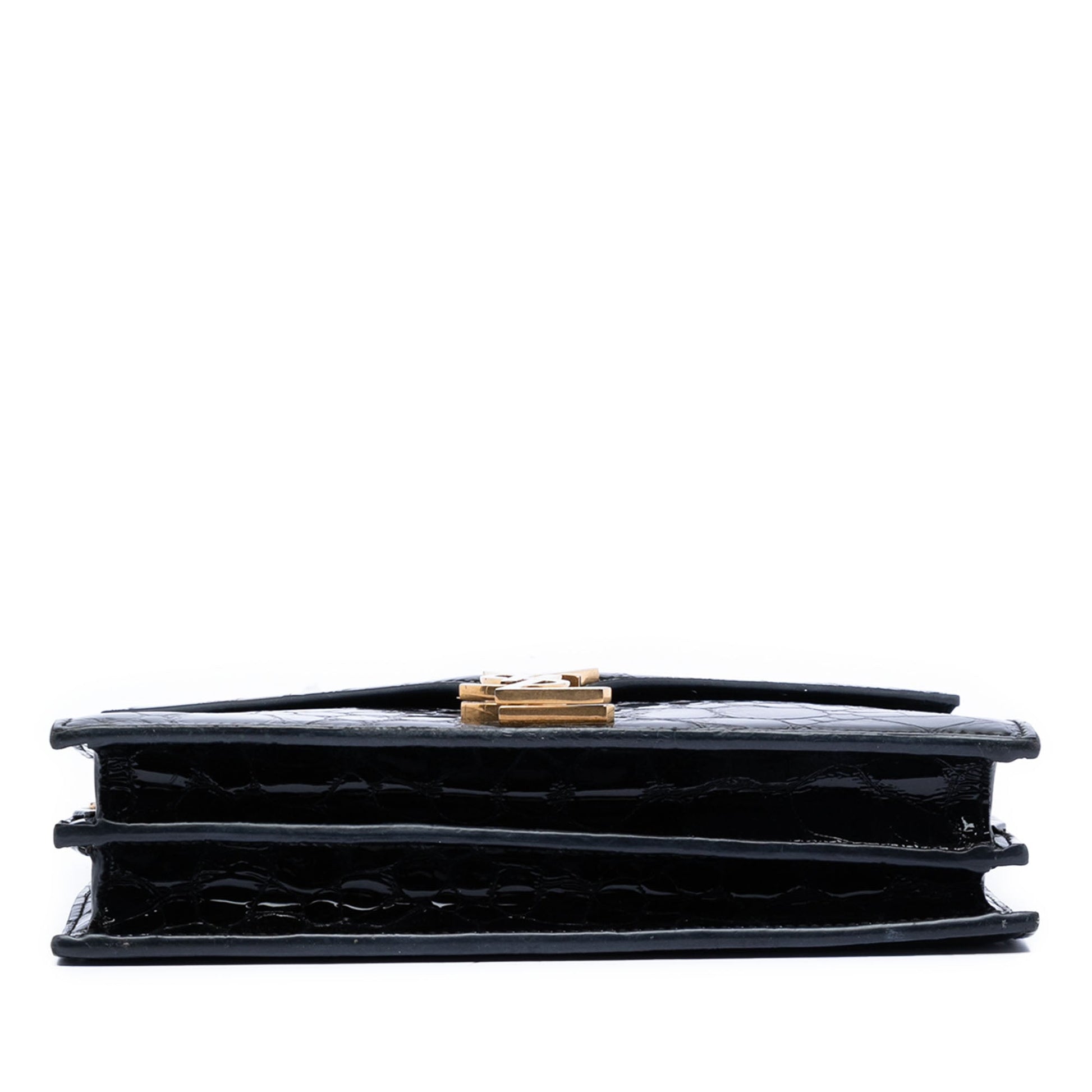 Saint Laurent Shiny Croc Embossed Calfskin Monogram Cassandra Chain Wallet
