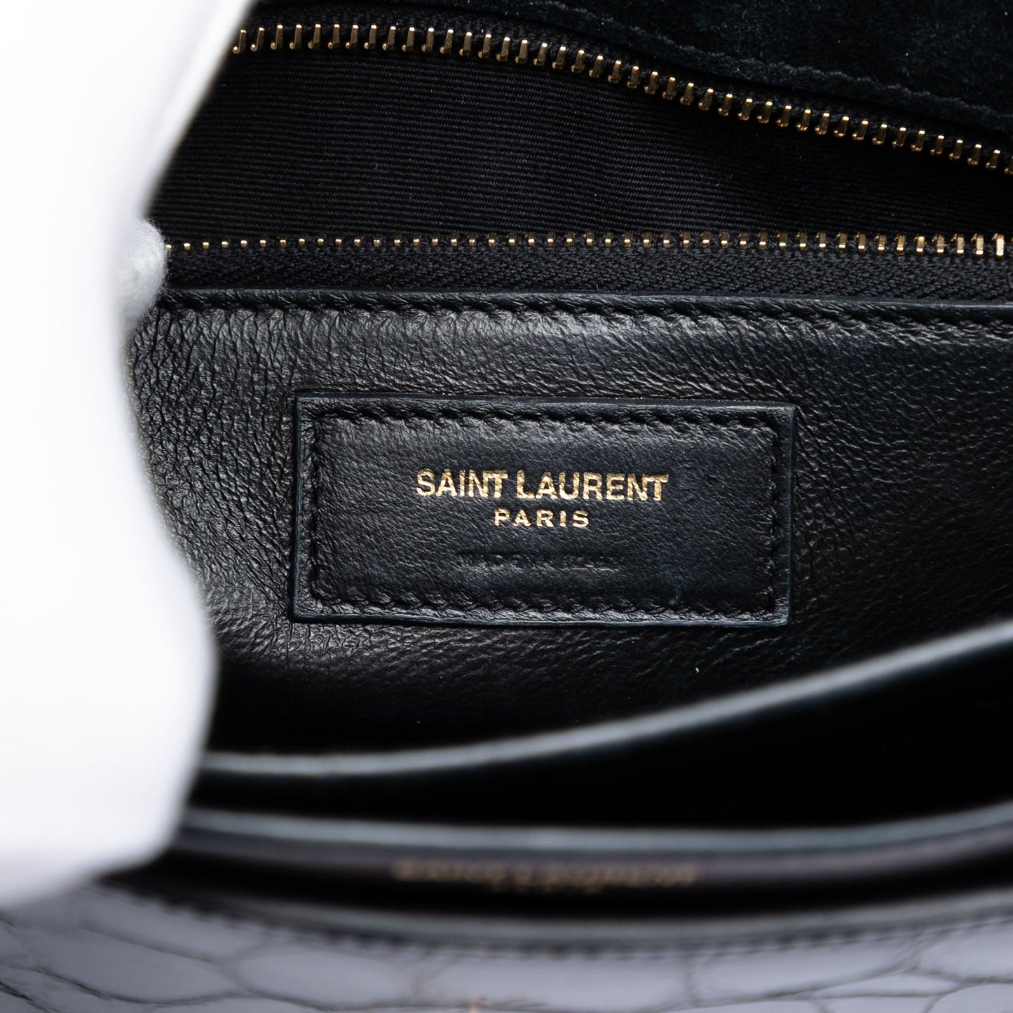 Saint Laurent Shiny Croc Embossed Calfskin Monogram Cassandra Chain Wallet