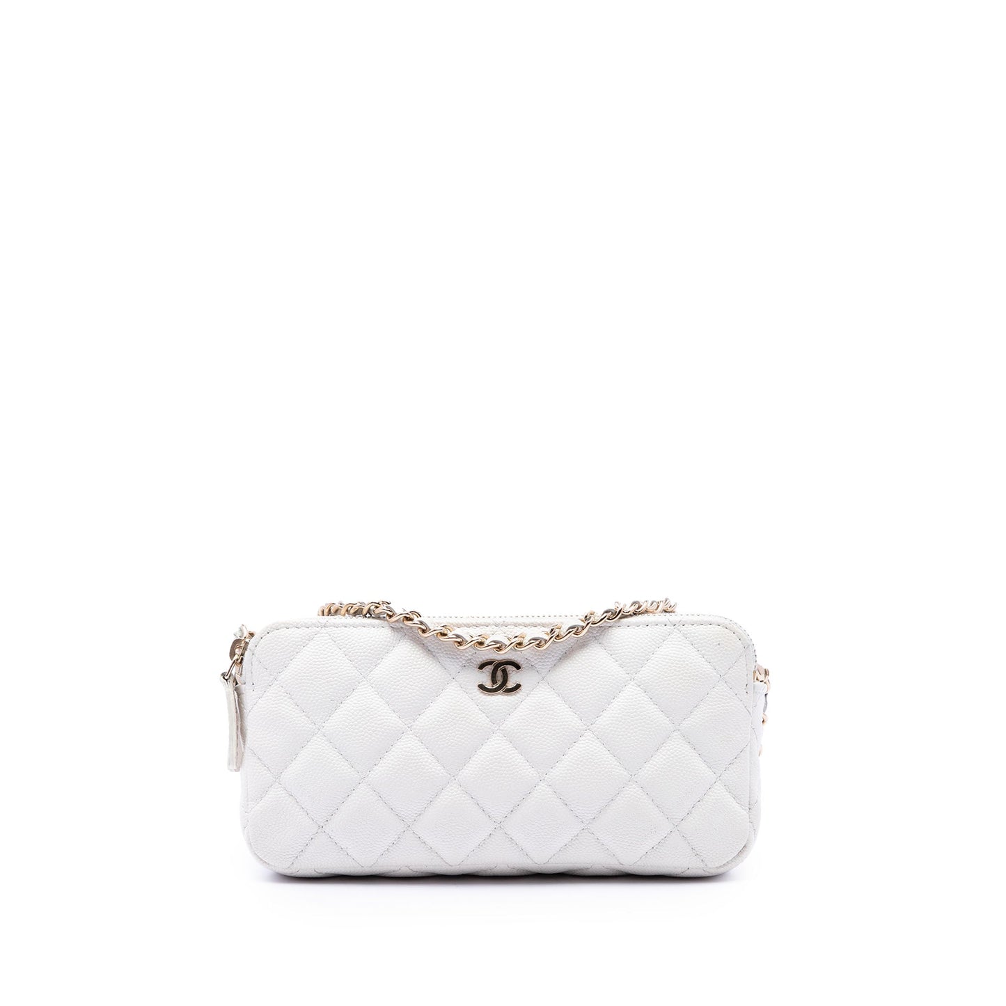 Chanel CC Quilted Caviar Double Zip Clutch With Chain