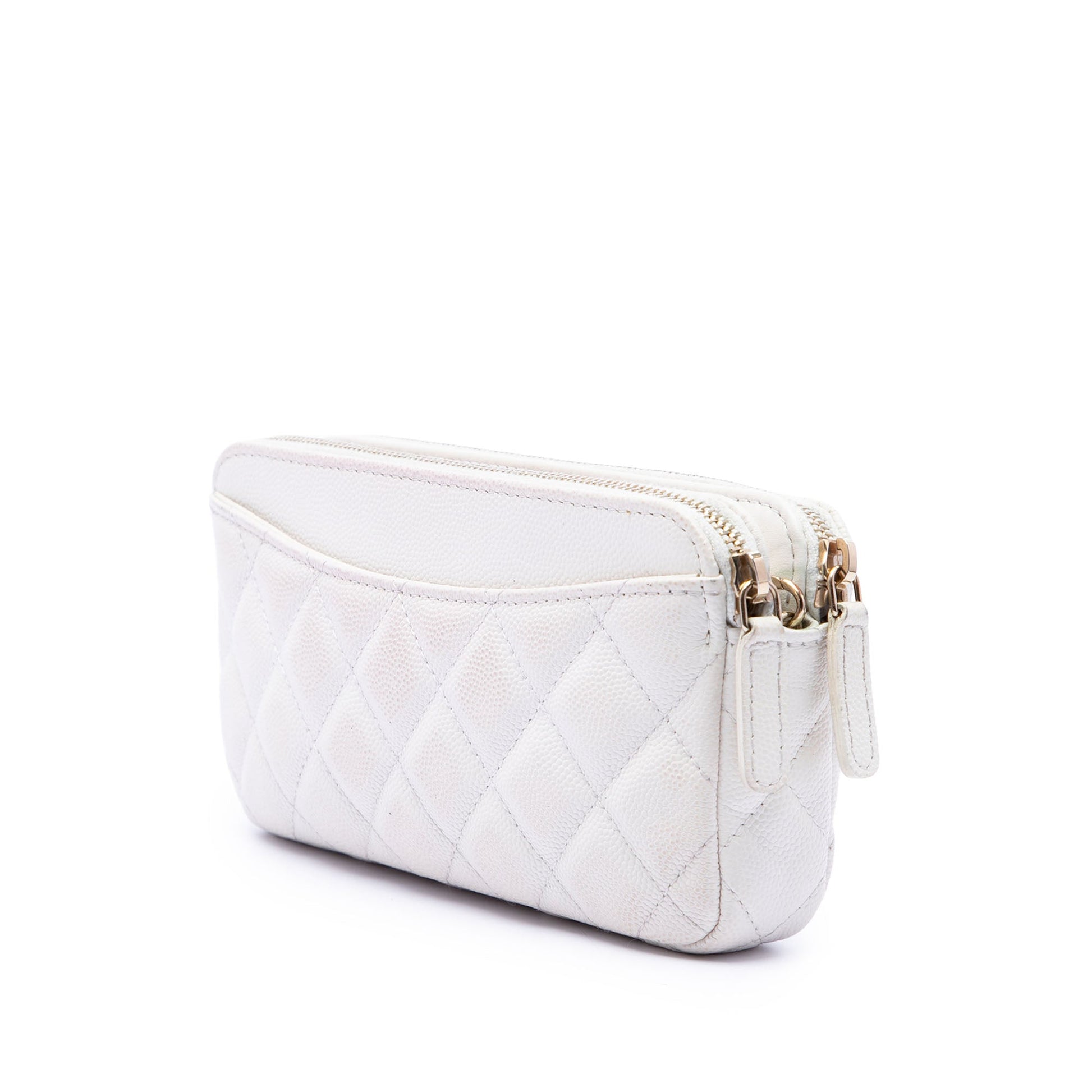 Chanel CC Quilted Caviar Double Zip Clutch With Chain