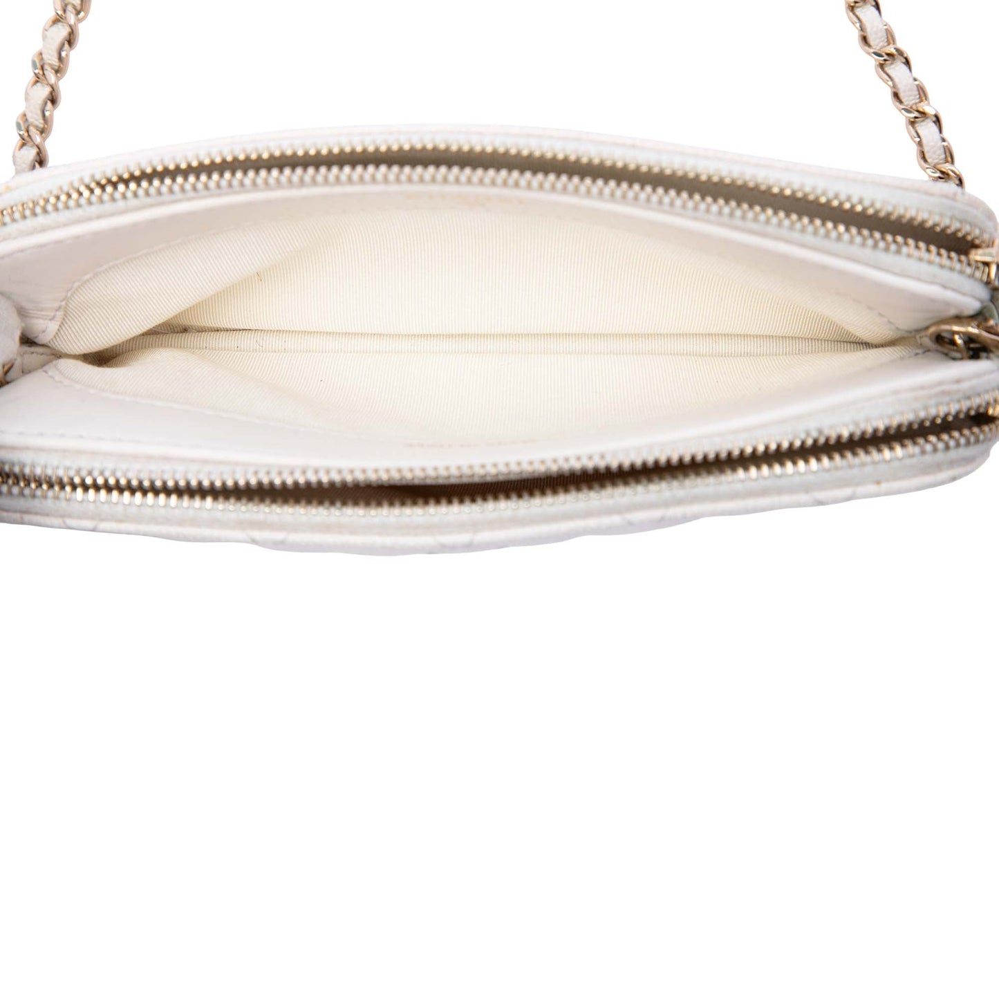 Chanel CC Quilted Caviar Double Zip Clutch With Chain