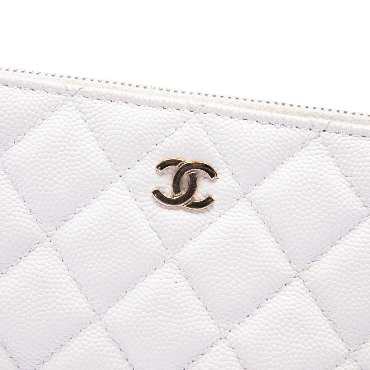 Chanel CC Quilted Caviar Double Zip Clutch With Chain