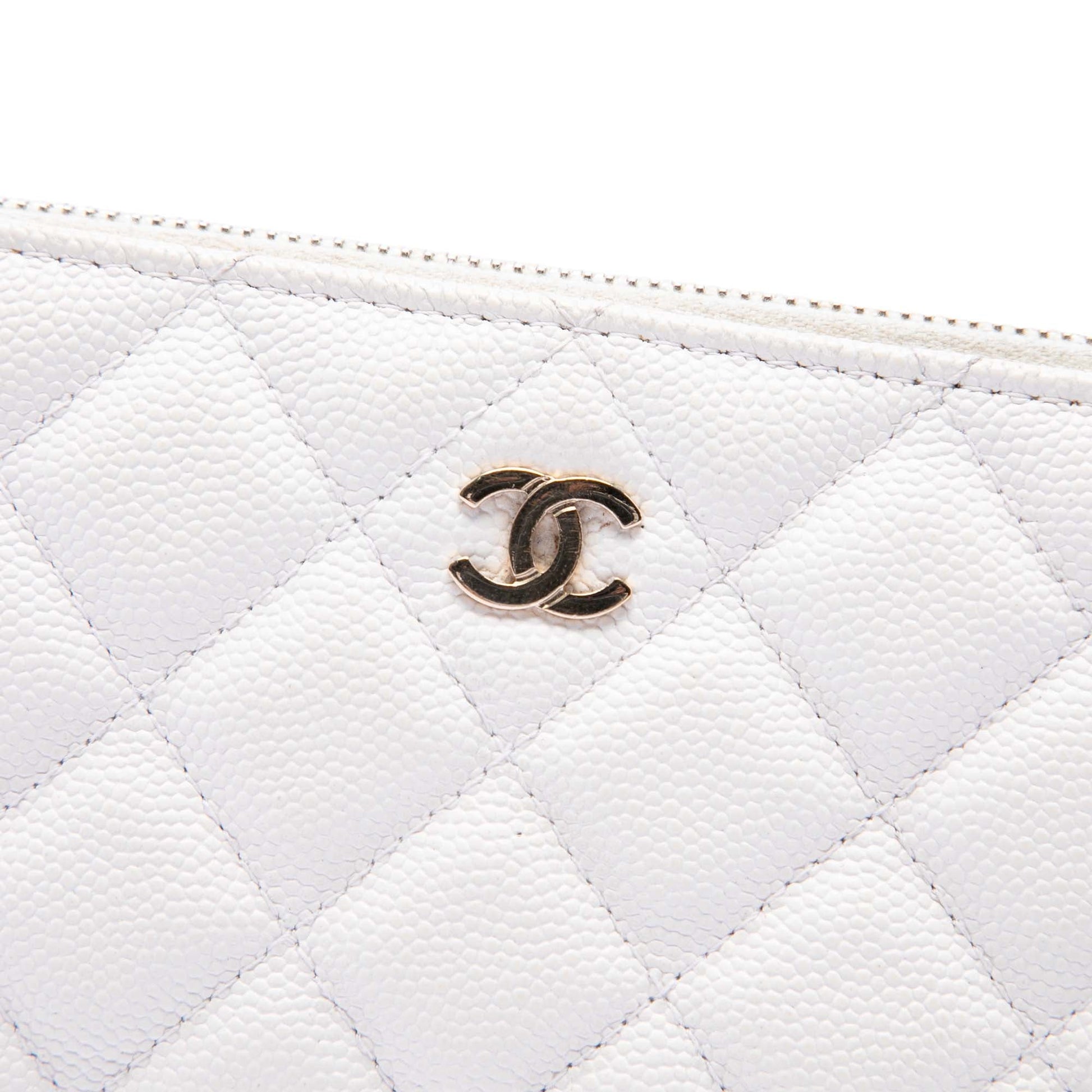 Chanel CC Quilted Caviar Double Zip Clutch With Chain