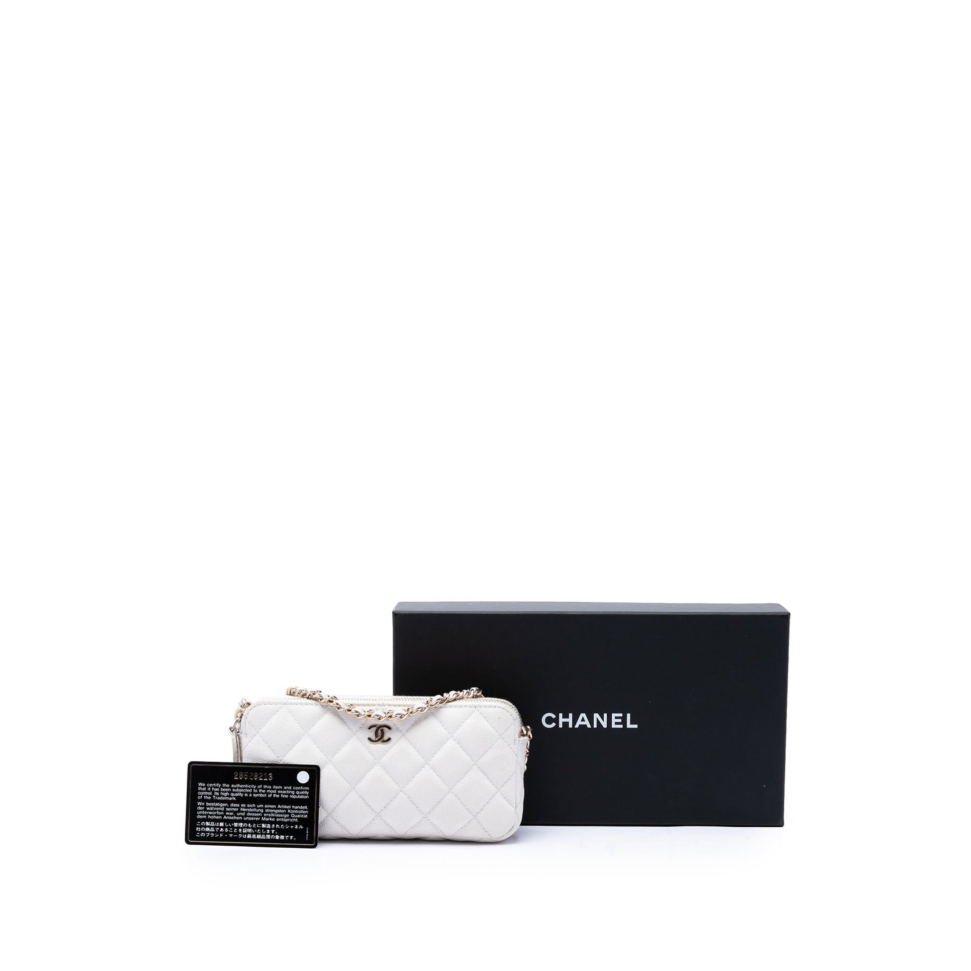 Chanel CC Quilted Caviar Double Zip Clutch With Chain