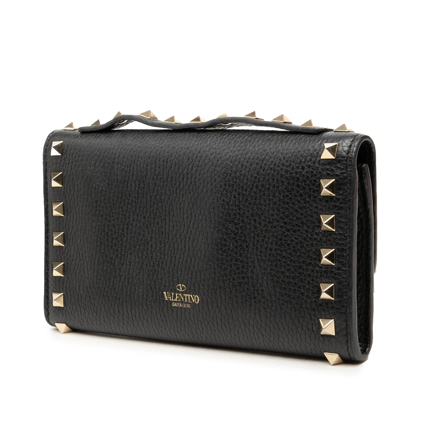 Valentino Pebbled Calfskin Rockstud Flip Lock Wallet On Chain