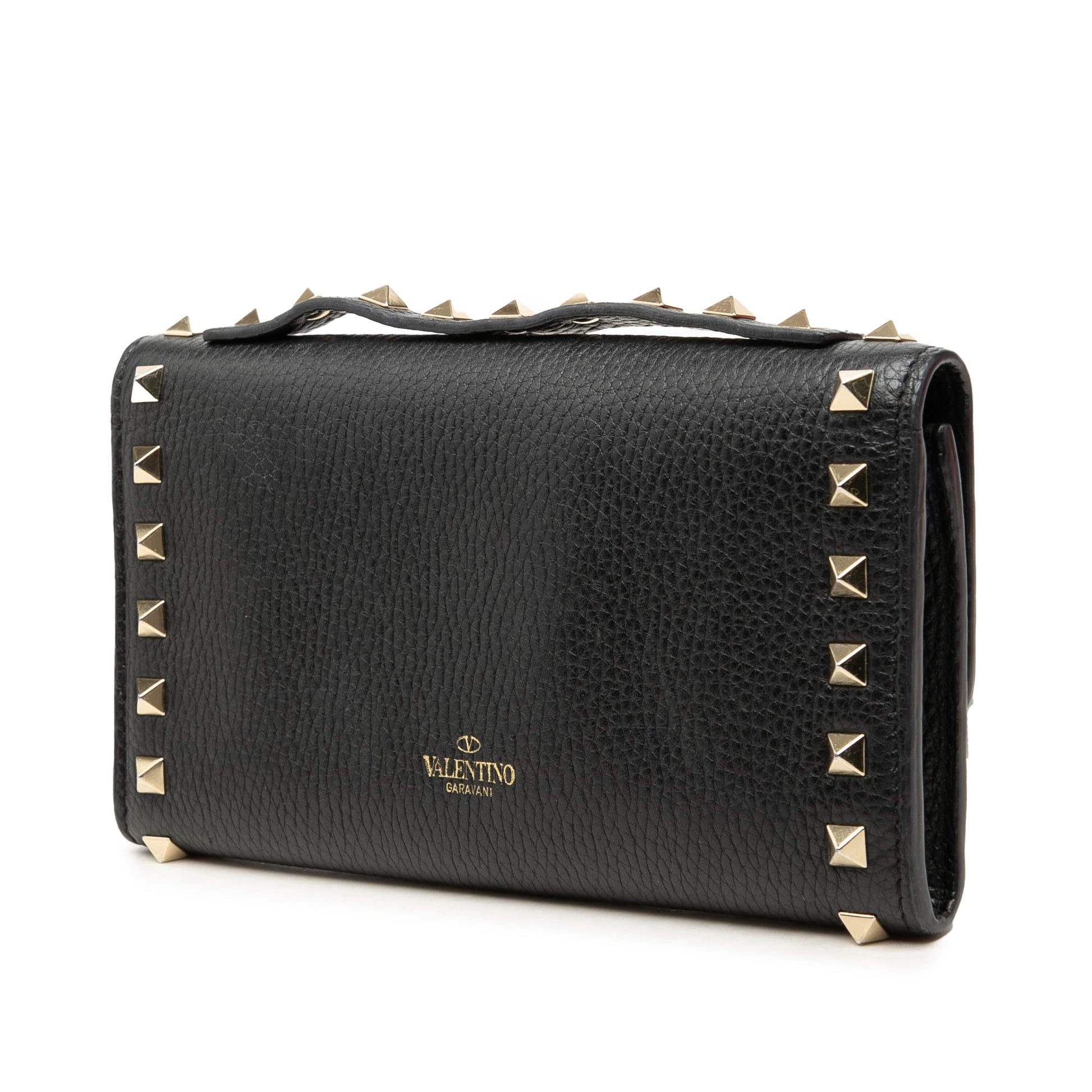 Valentino Pebbled Calfskin Rockstud Flip Lock Wallet On Chain