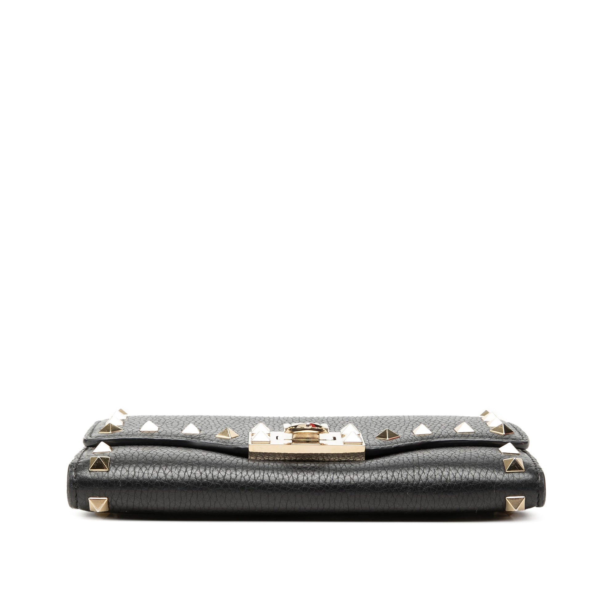 Valentino Pebbled Calfskin Rockstud Flip Lock Wallet On Chain
