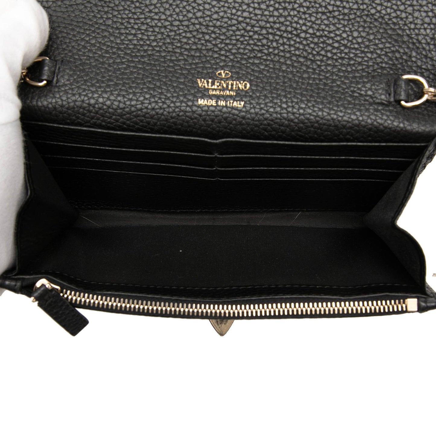 Valentino Pebbled Calfskin Rockstud Flip Lock Wallet On Chain