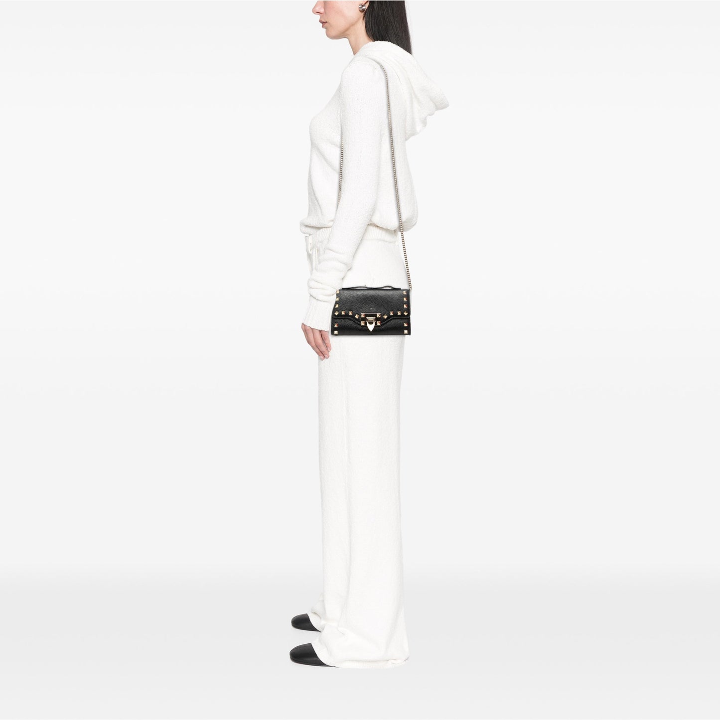 Valentino Pebbled Calfskin Rockstud Flip Lock Wallet On Chain