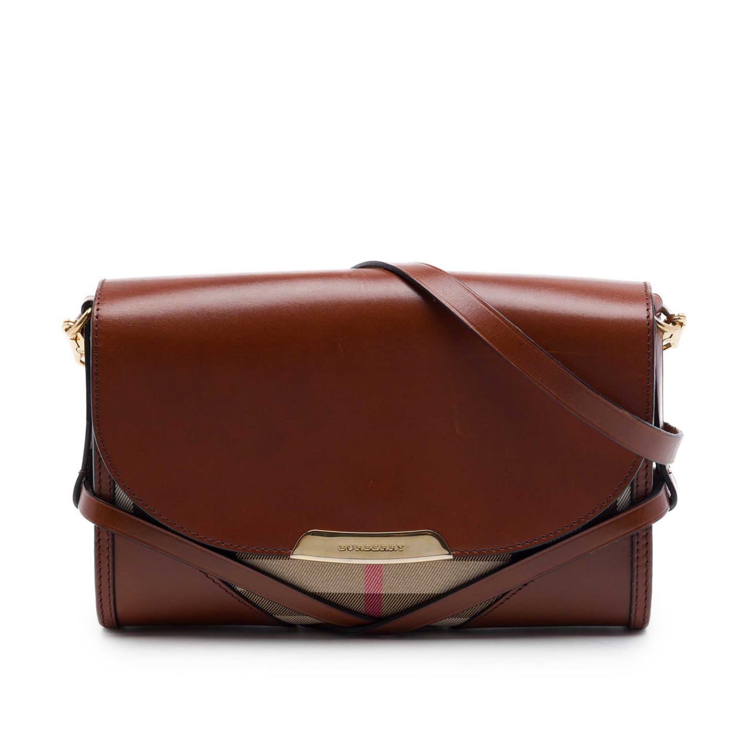 Burberry Leather and House Check Canvas Bridle Abbott Crossbody