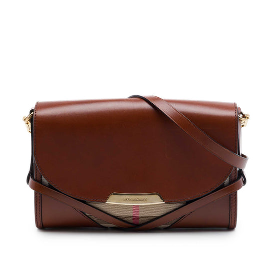 Burberry Leather and House Check Canvas Bridle Abbott Crossbody