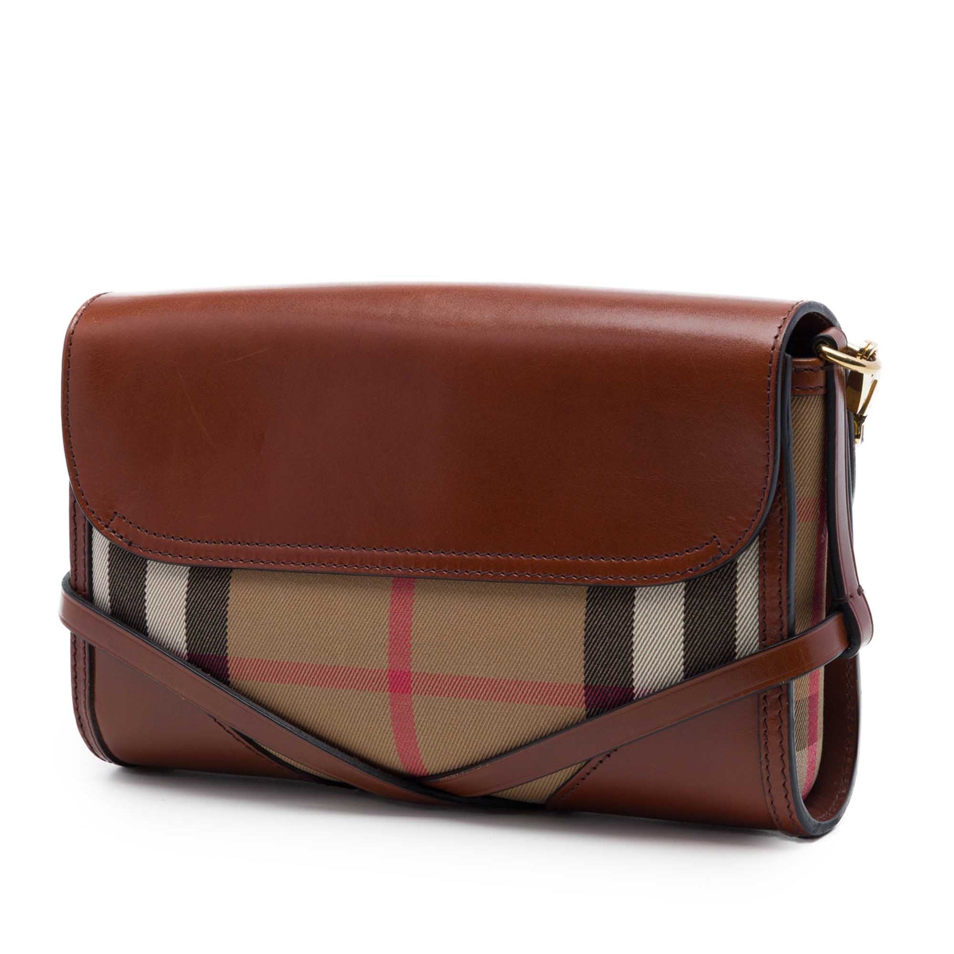 Burberry Leather and House Check Canvas Bridle Abbott Crossbody