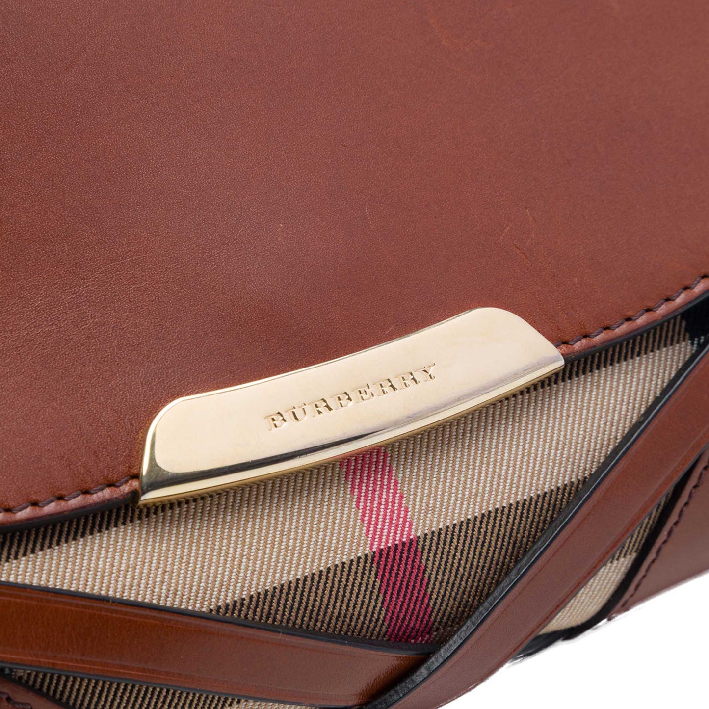 Burberry Leather and House Check Canvas Bridle Abbott Crossbody