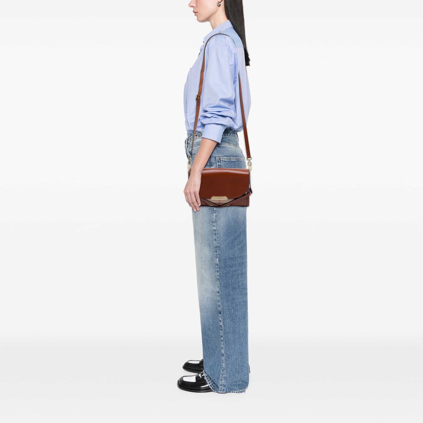 Burberry Leather and House Check Canvas Bridle Abbott Crossbody