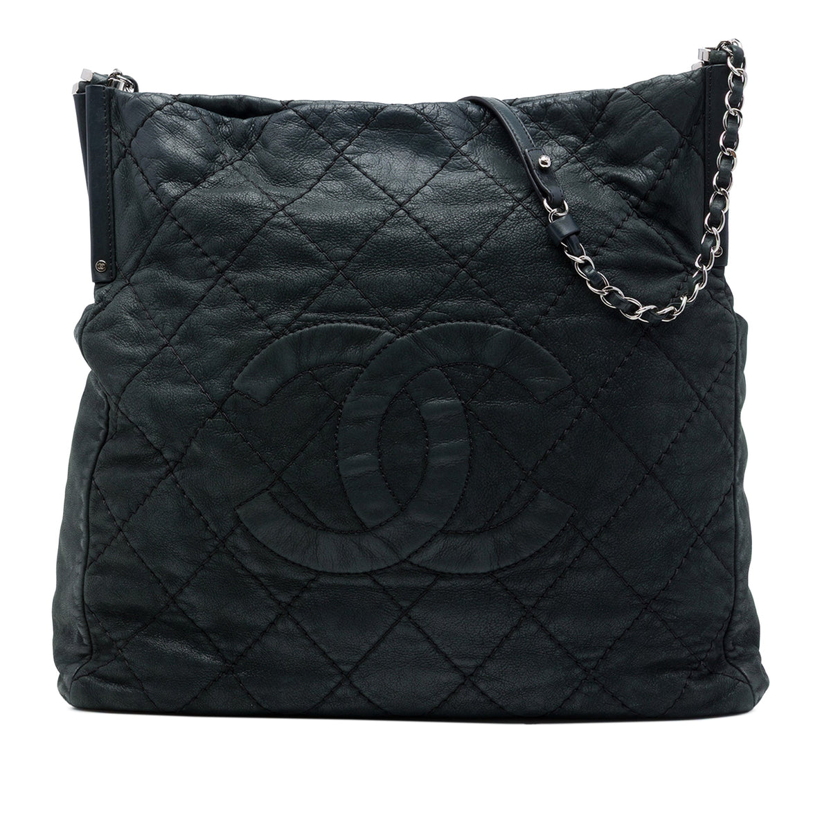 Chanel Quilted Iridescent Calfskin Sea Hit Tote — Black