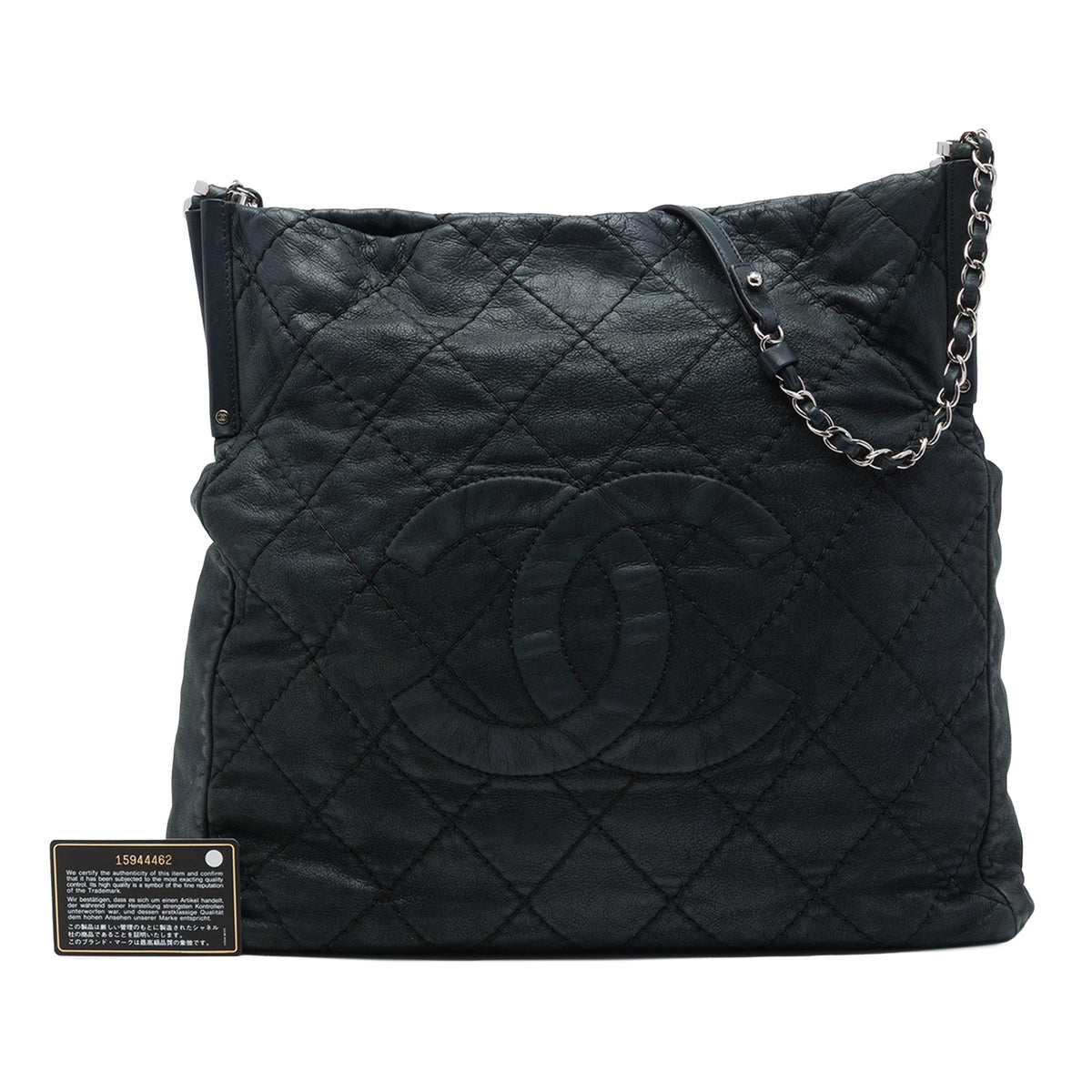 Chanel Quilted Iridescent Calfskin Sea Hit Tote — Black