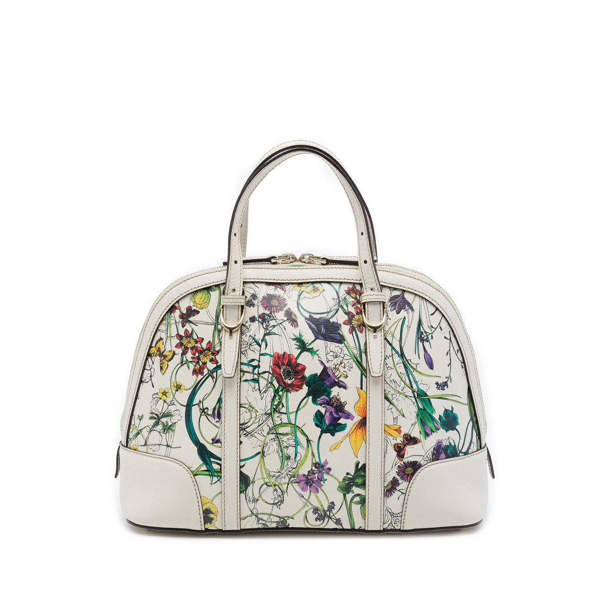 Gucci Small Leather Flora Nice Dome Satchel — White