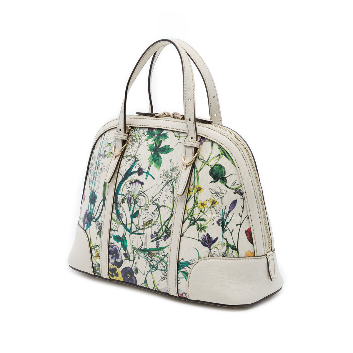 Gucci Small Leather Flora Nice Dome Satchel — White