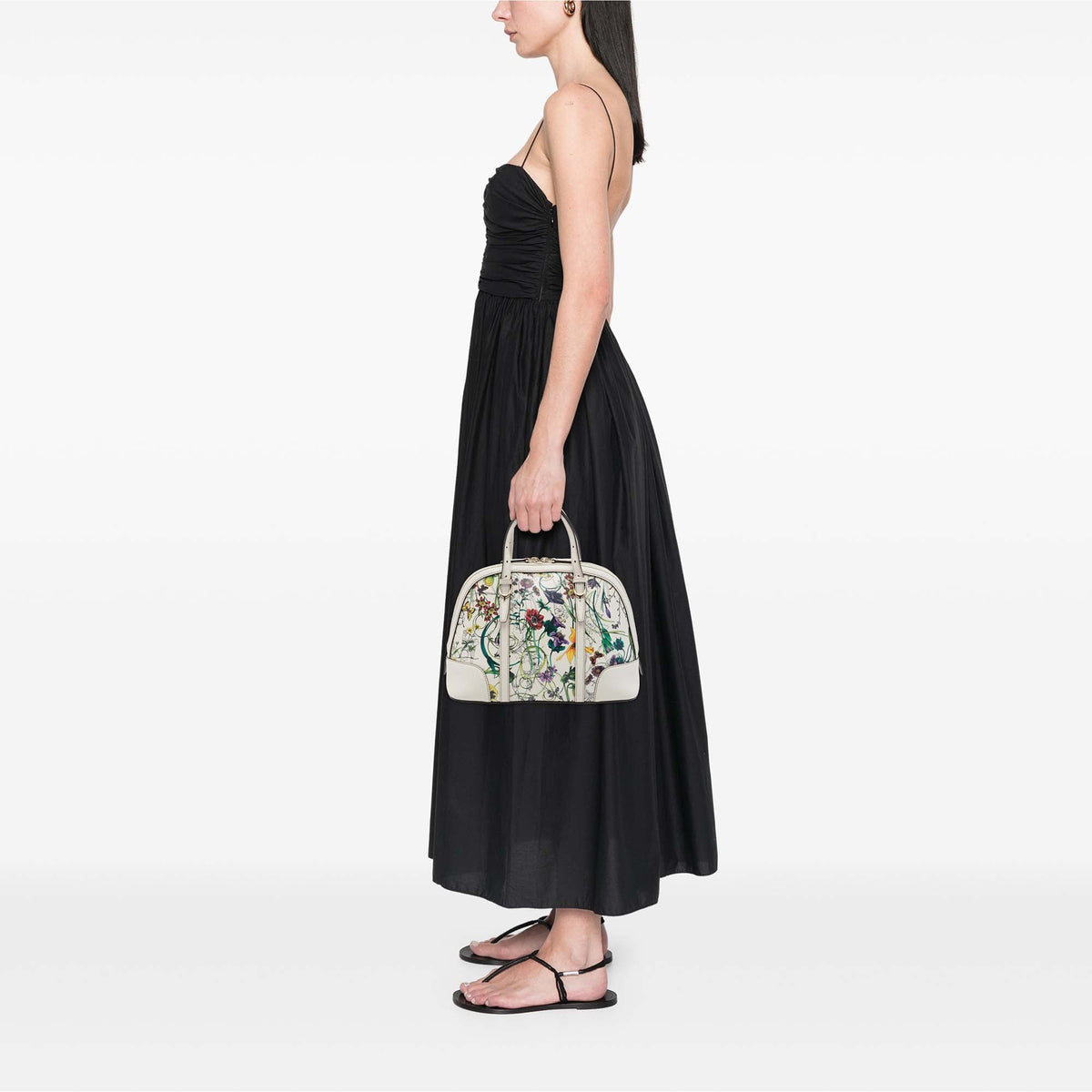 Gucci Small Leather Flora Nice Dome Satchel — White
