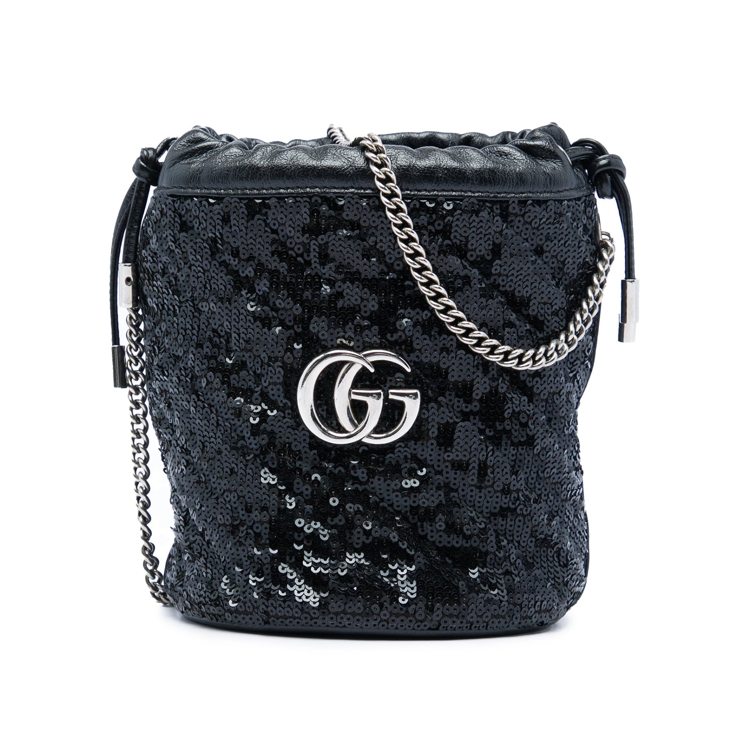Gucci Small GG Marmont Sequined Diagonal Matelasse Calfskin Bucket Bag