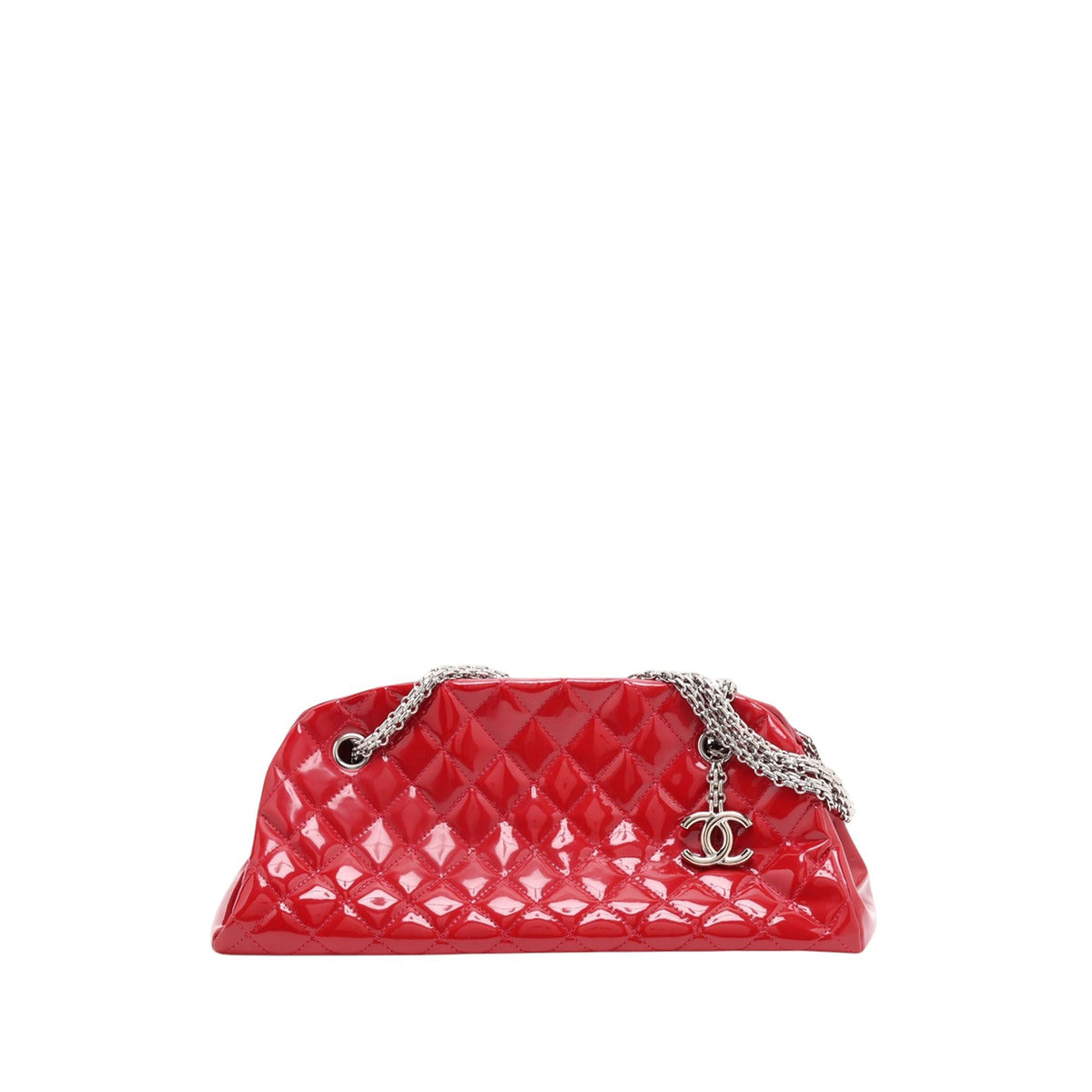 Chanel Small Quilted Patent Just Mademoiselle Bowling Bag — Red