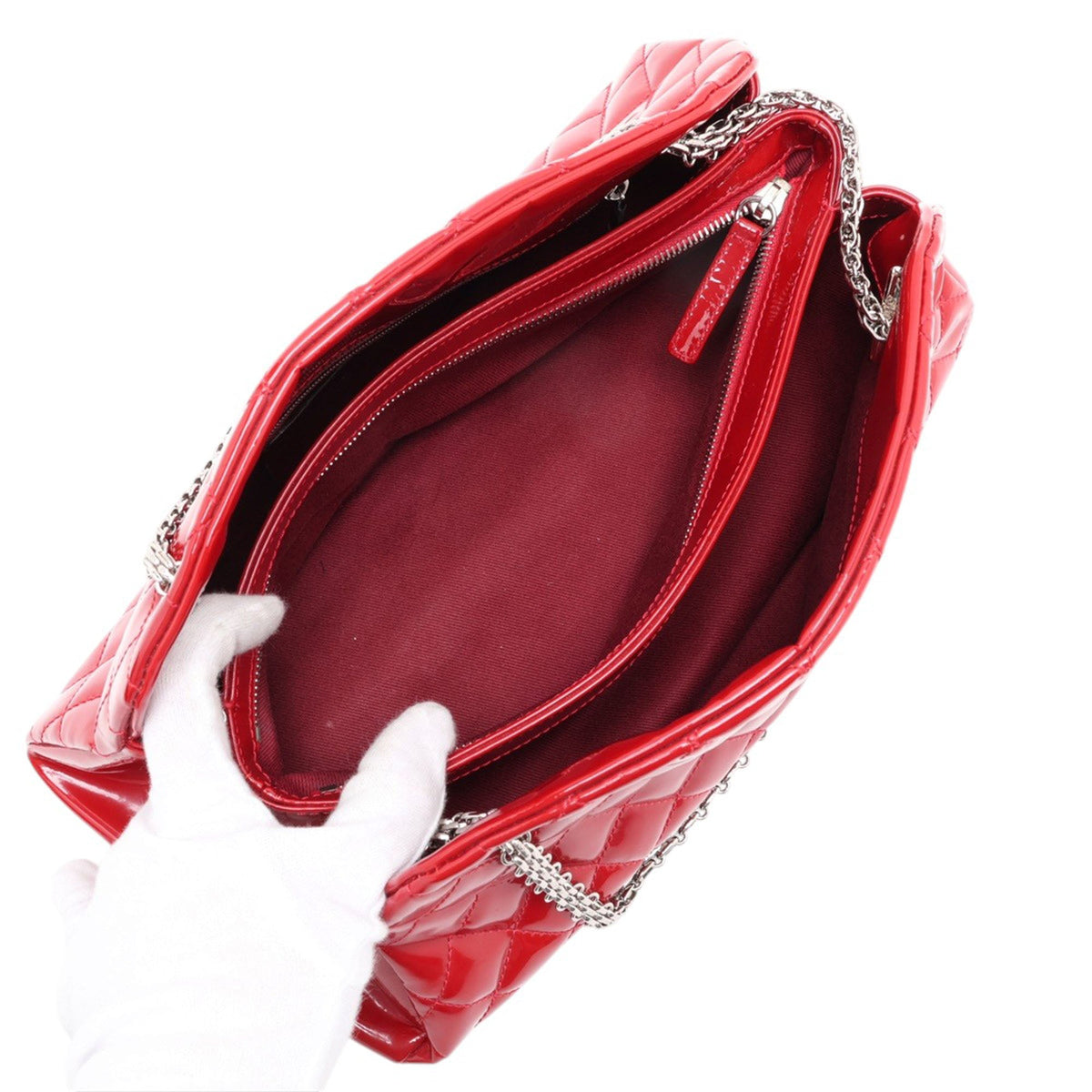 Chanel Small Quilted Patent Just Mademoiselle Bowling Bag — Red