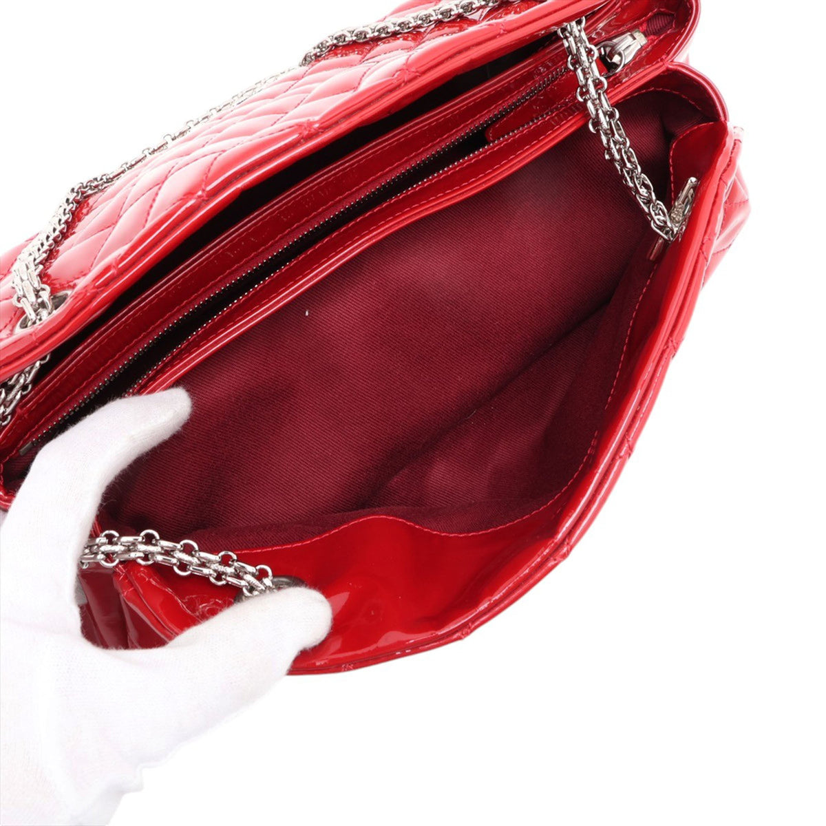 Chanel Small Quilted Patent Just Mademoiselle Bowling Bag — Red