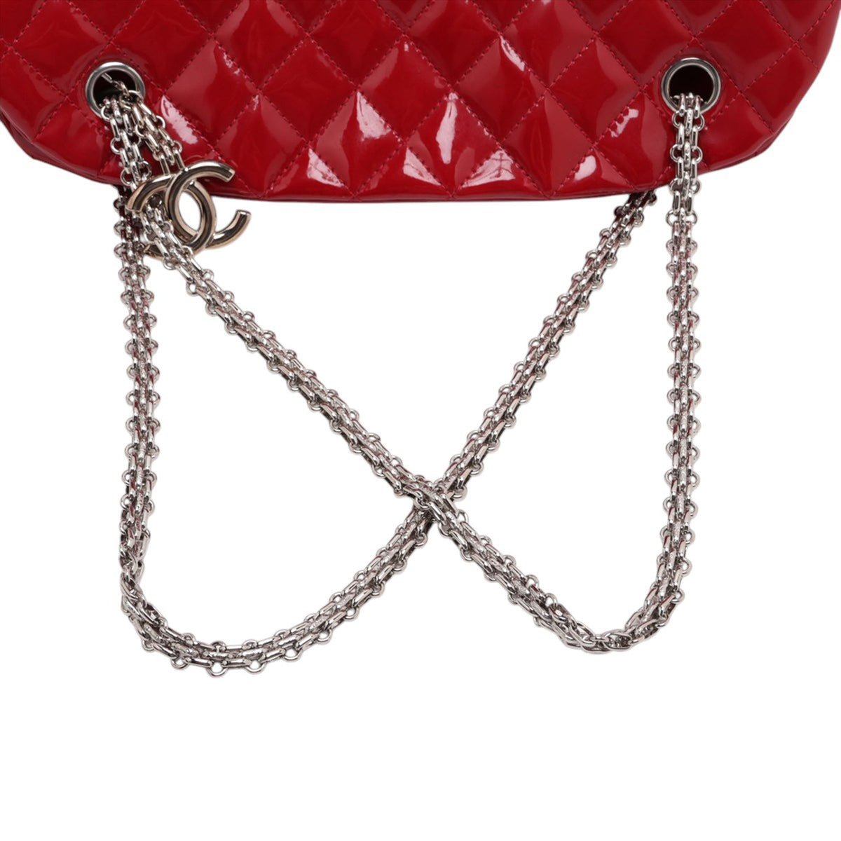 Chanel Small Quilted Patent Just Mademoiselle Bowling Bag — Red
