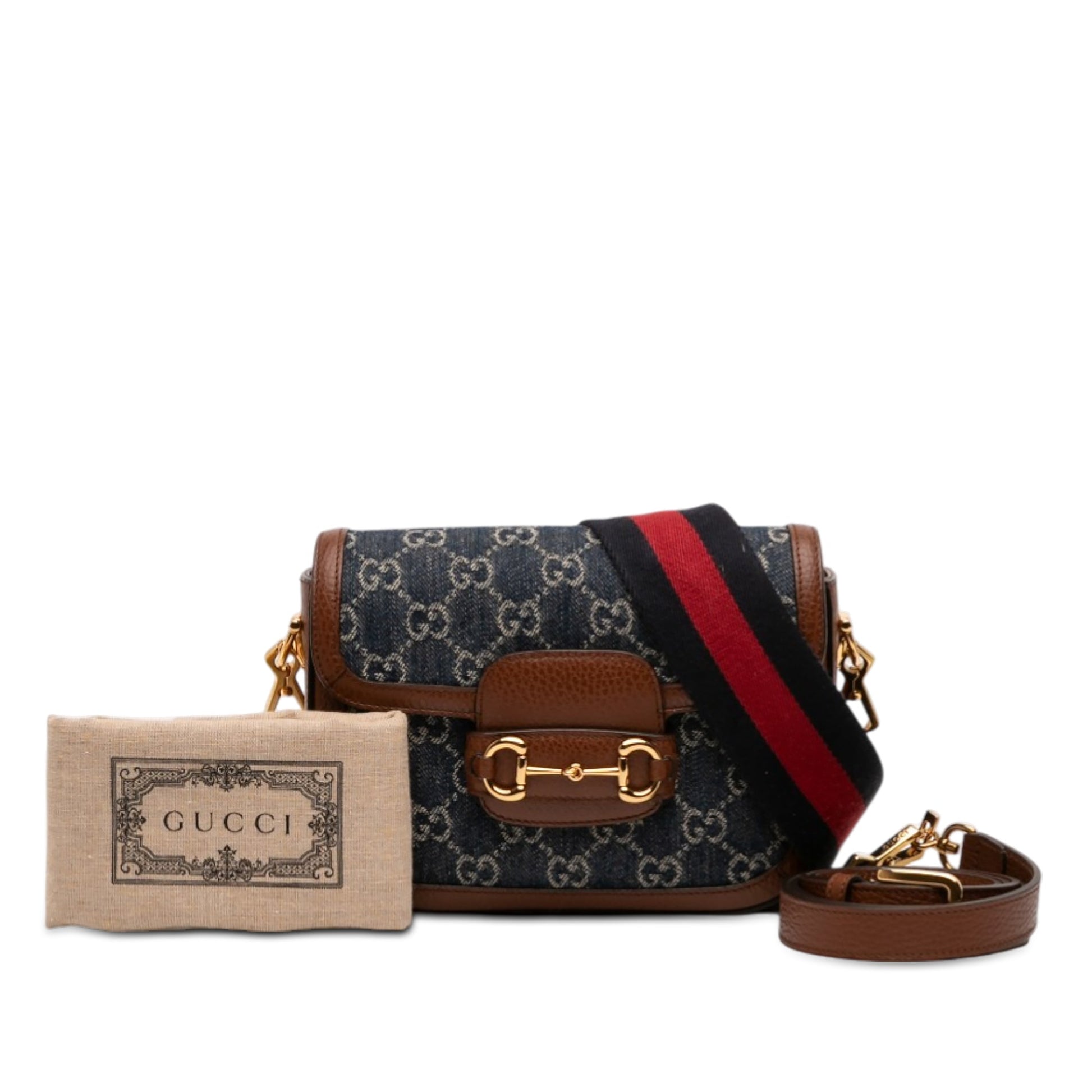 Gucci Small GG Denim Web Horsebit 1955 Crossbody