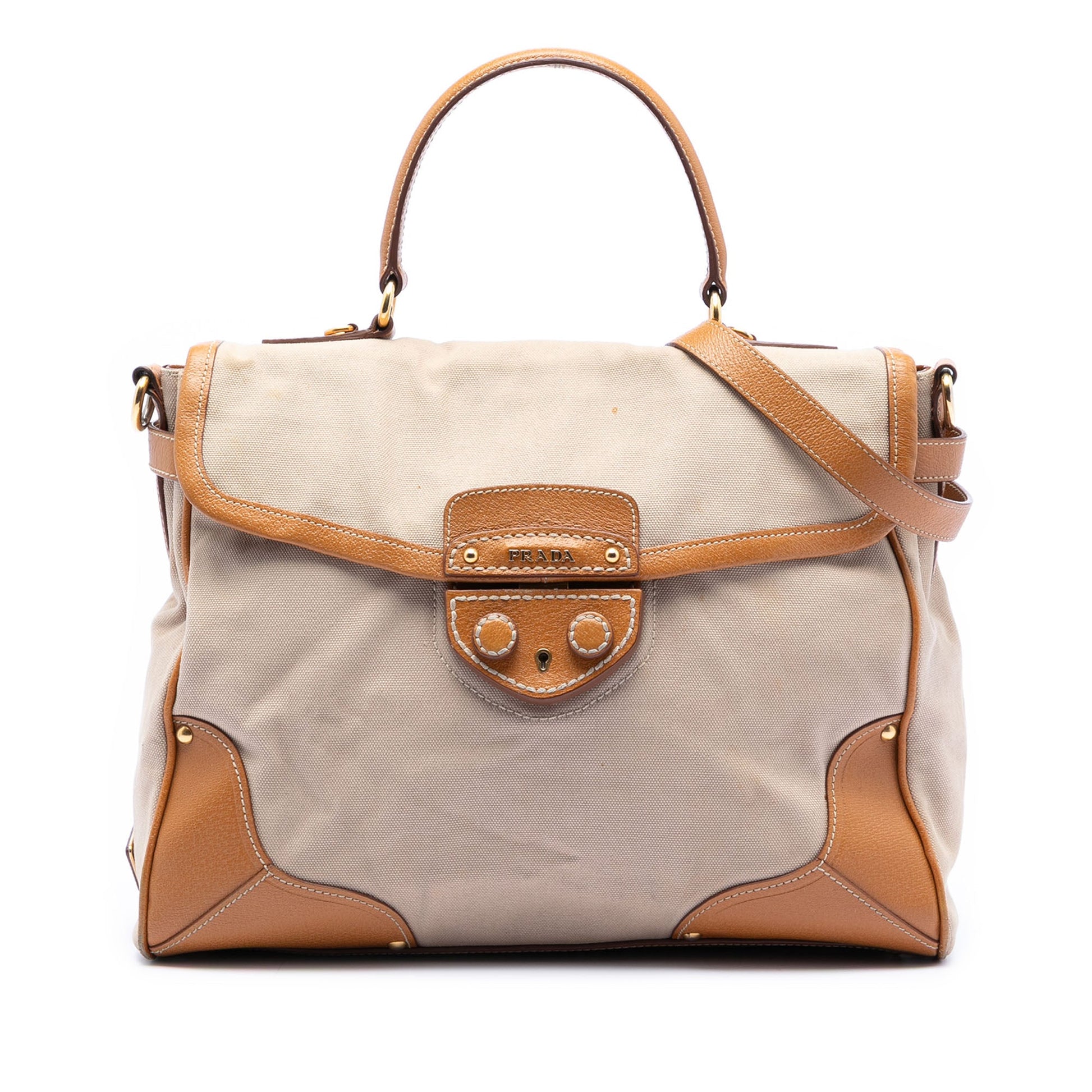 Prada Cinghiale Trimmed Canapa Top Handle Bag