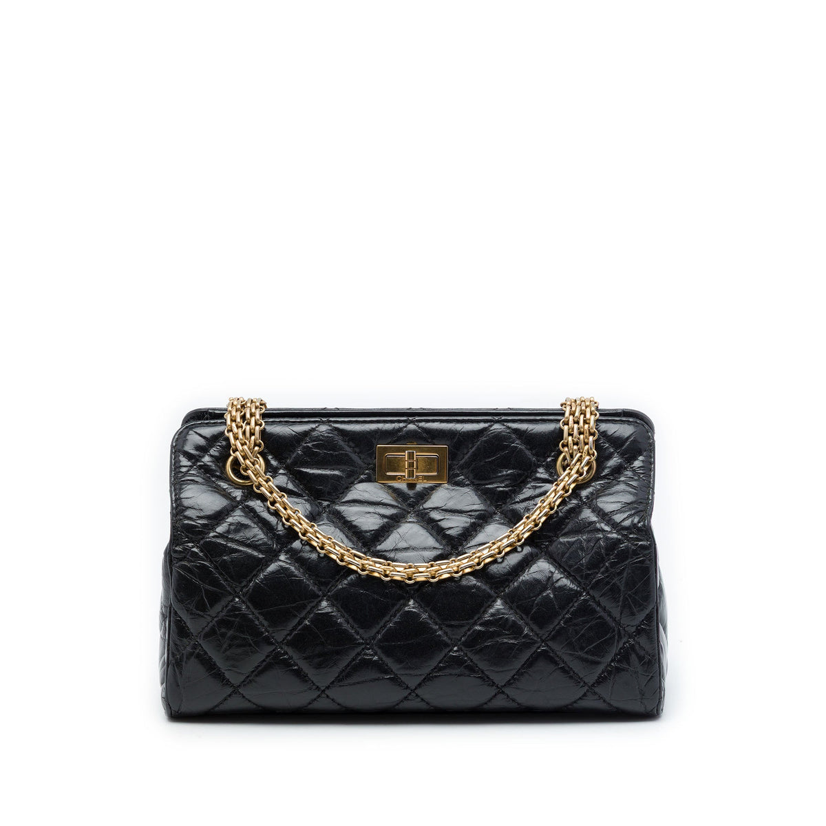 Chanel Quilted Glazed Crackled Calfskin Reissue 2.55 Shopping Bag — Black