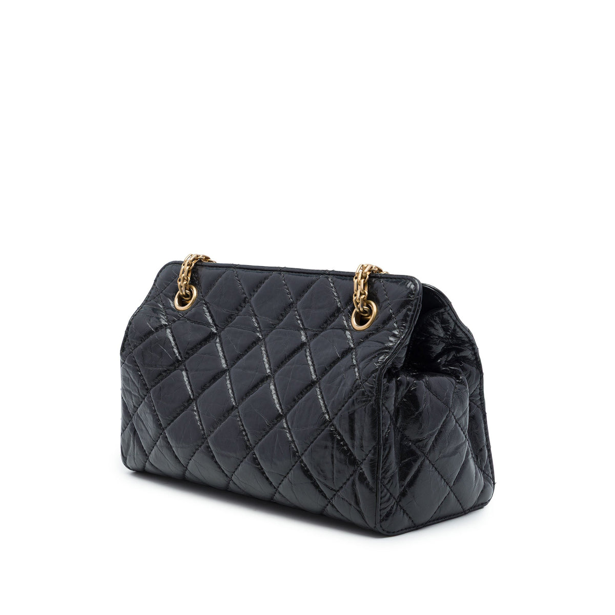 Chanel Quilted Glazed Crackled Calfskin Reissue 2.55 Shopping Bag — Black
