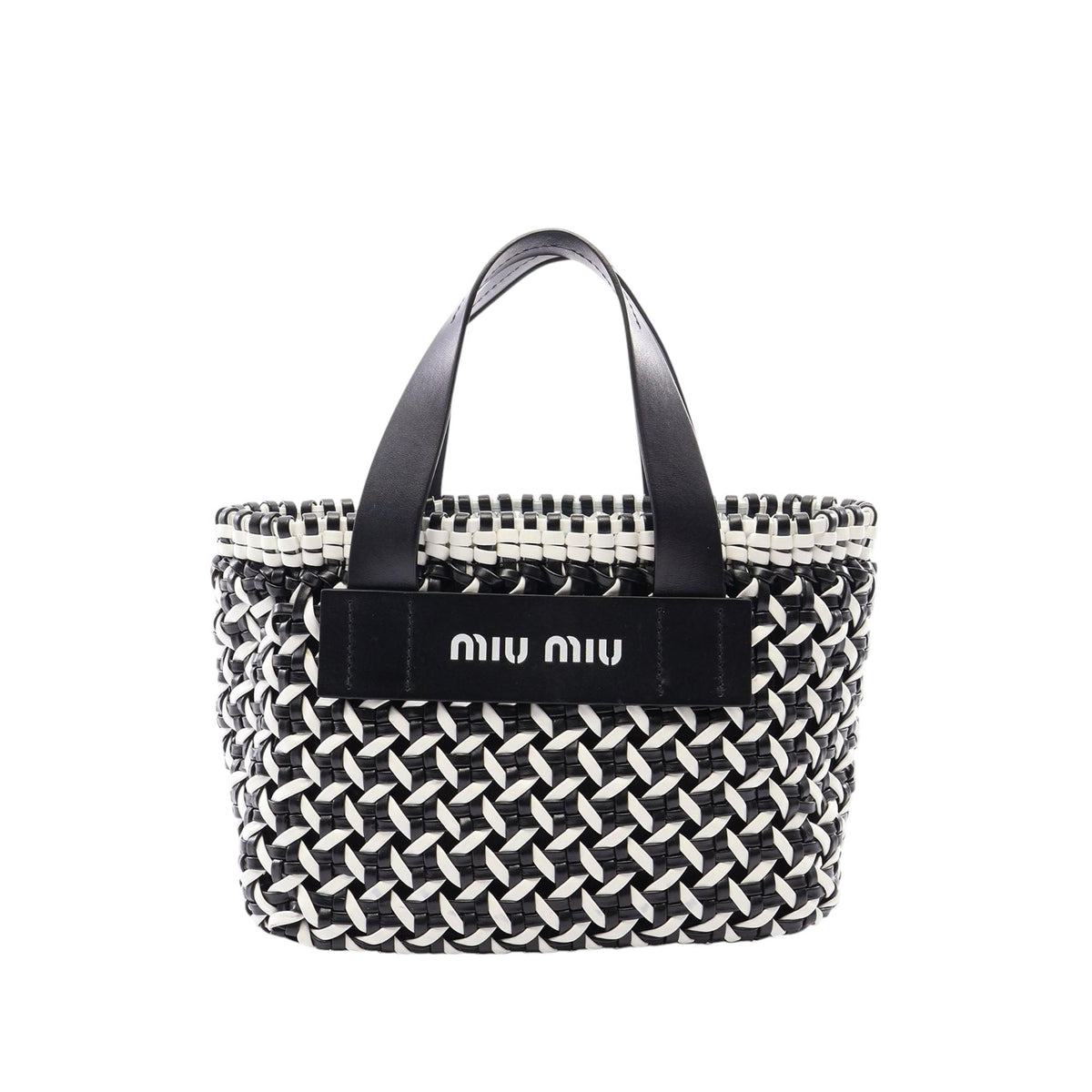 Miu Miu Leather Wicker Basket Satchel — Black