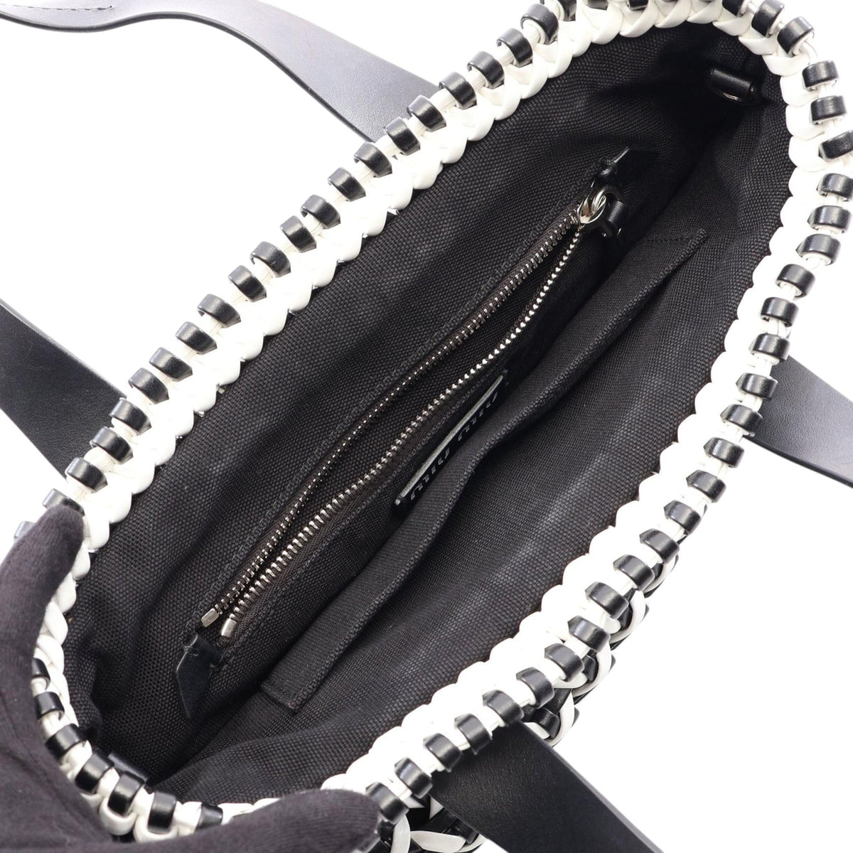 Miu Miu Leather Wicker Basket Satchel — Black
