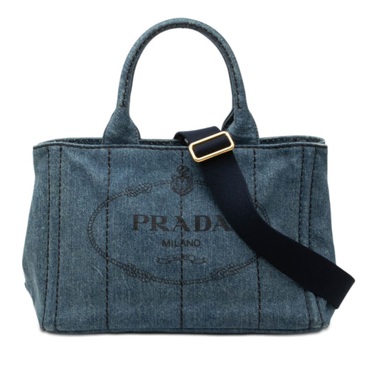 Prada Small Denim Canapa Logo Satchel