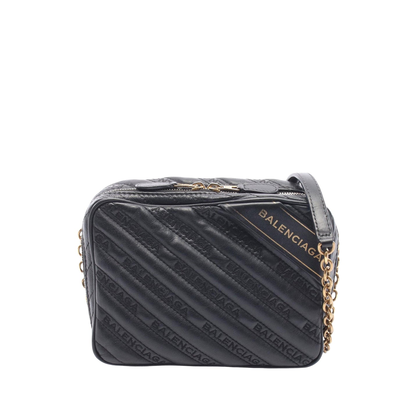 Balenciaga Calfskin Allover Logo Blanket Reporter XS Crossbody