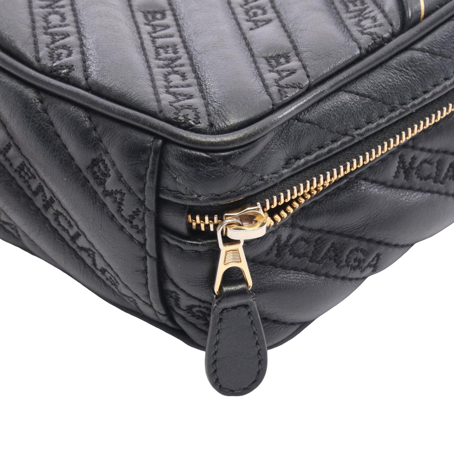 Balenciaga Calfskin Allover Logo Blanket Reporter XS Crossbody