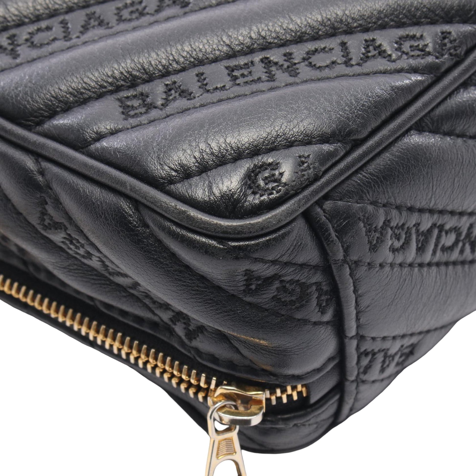 Balenciaga Calfskin Allover Logo Blanket Reporter XS Crossbody