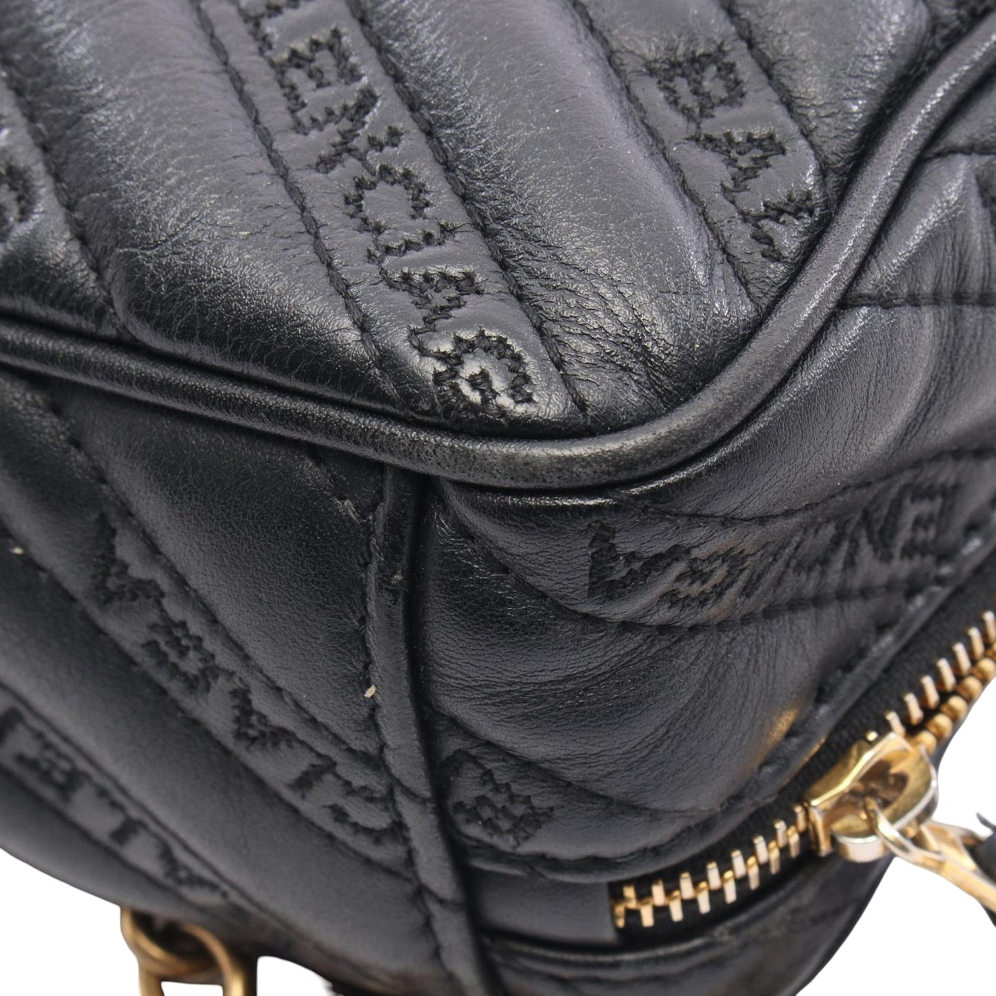 Balenciaga Calfskin Allover Logo Blanket Reporter XS Crossbody