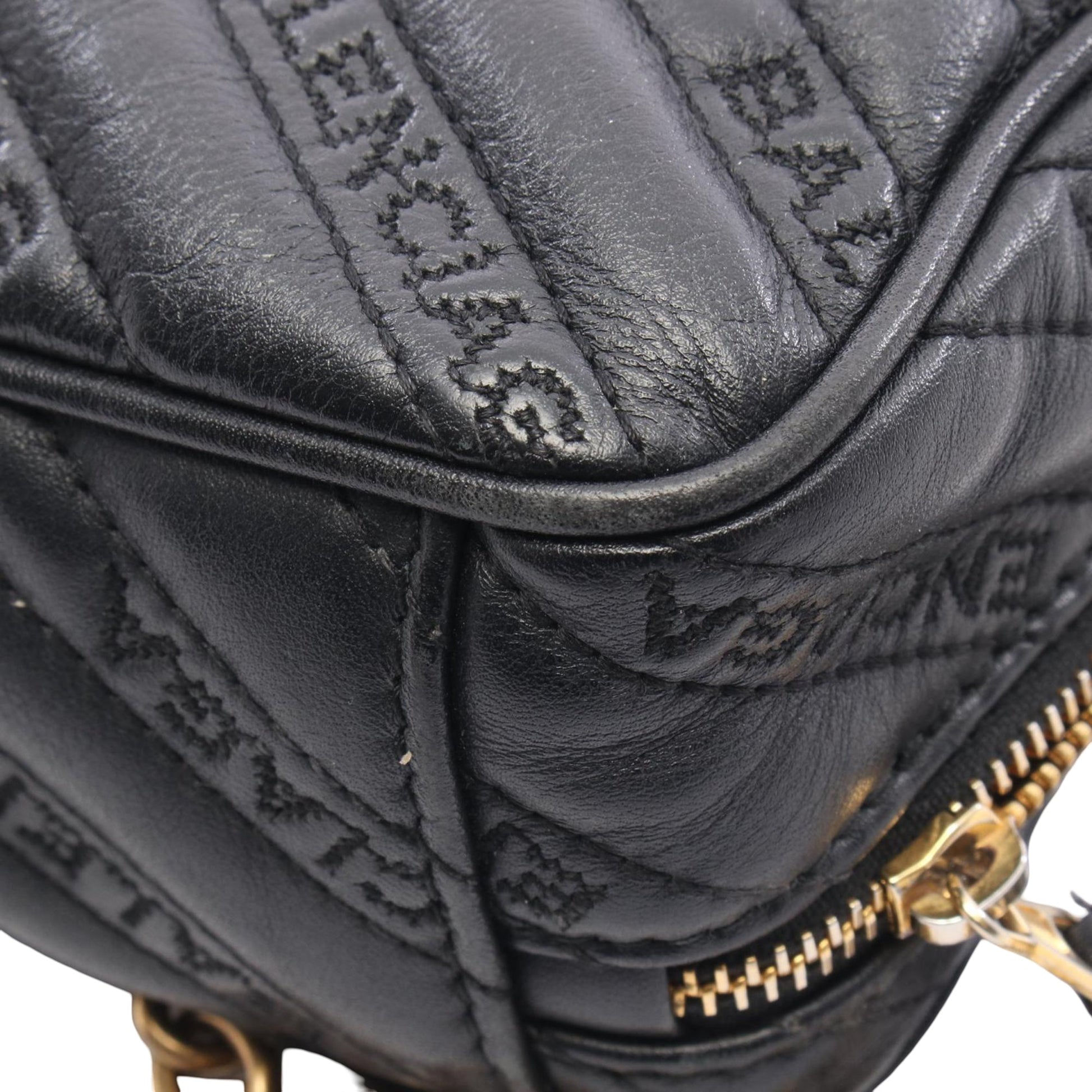 Balenciaga Calfskin Allover Logo Blanket Reporter XS Crossbody