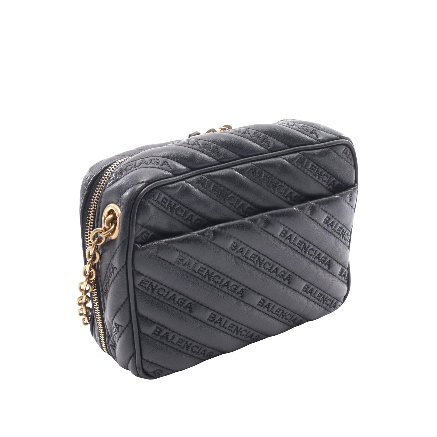 Balenciaga Calfskin Allover Logo Blanket Reporter XS Crossbody