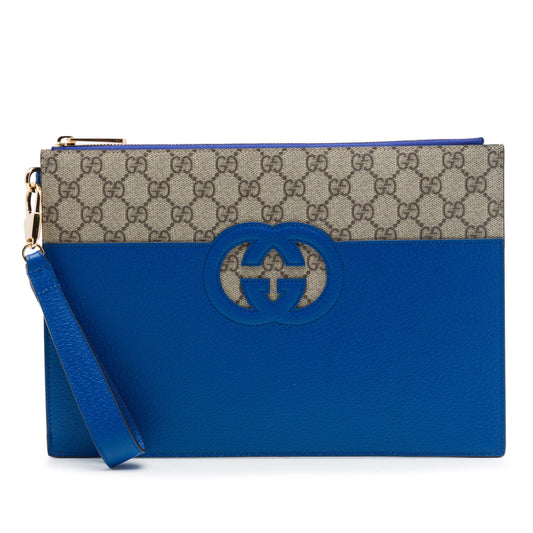 Gucci GG Supreme and Calfskin Cut Out Interlocking G Clutch