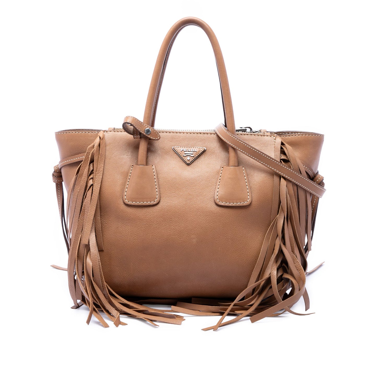Prada Glace Calf Fringed Twin Pocket Satchel