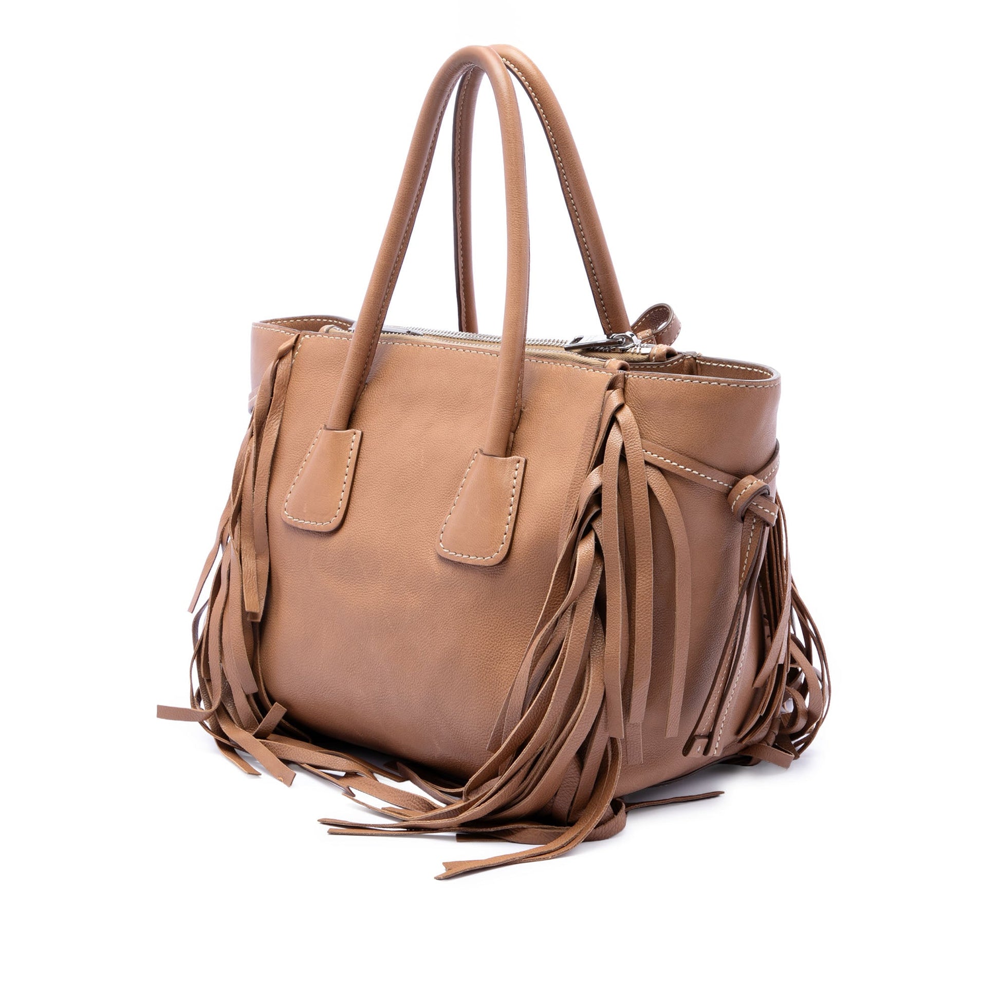 Prada Glace Calf Fringed Twin Pocket Satchel