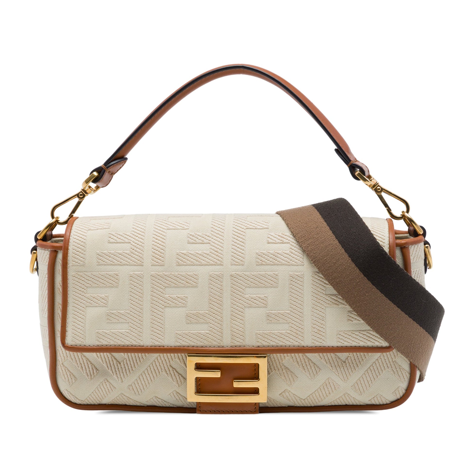 Fendi Zucca Embroidered Canvas Baguette Satchel