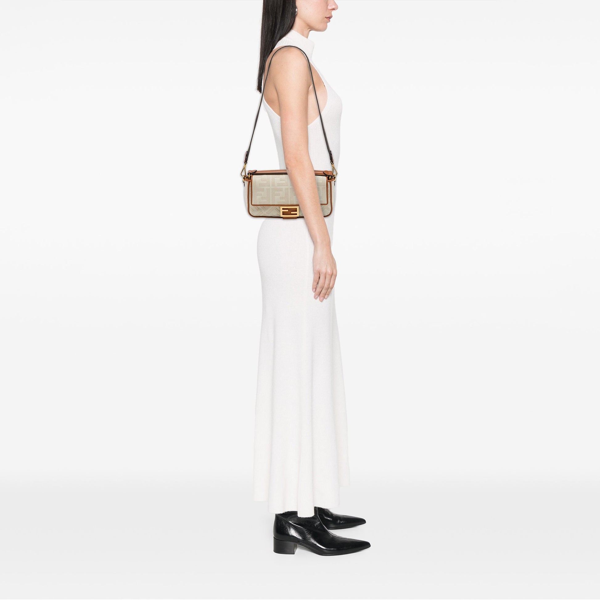 Fendi Zucca Embroidered Canvas Baguette Satchel