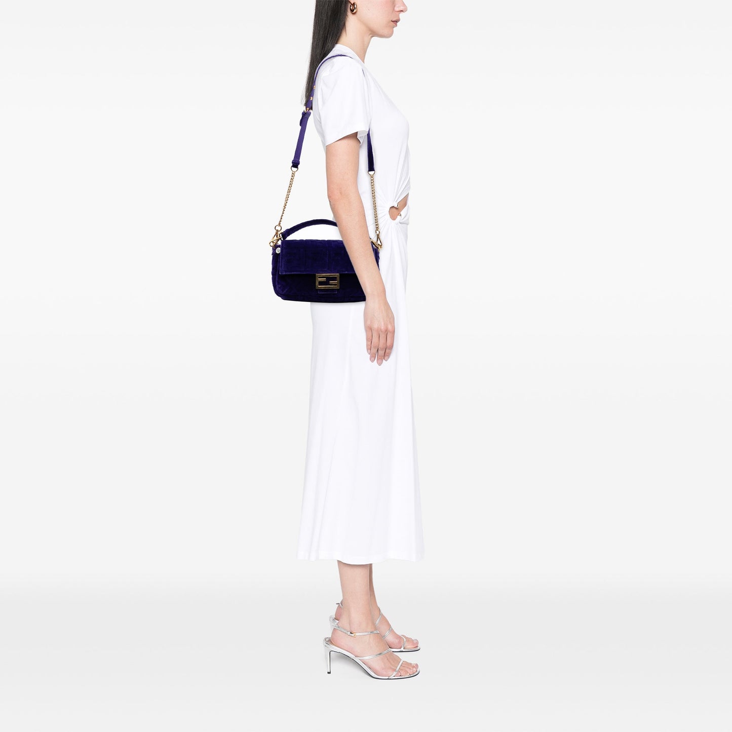 Fendi Zucca Embossed Velvet Baguette Satchel